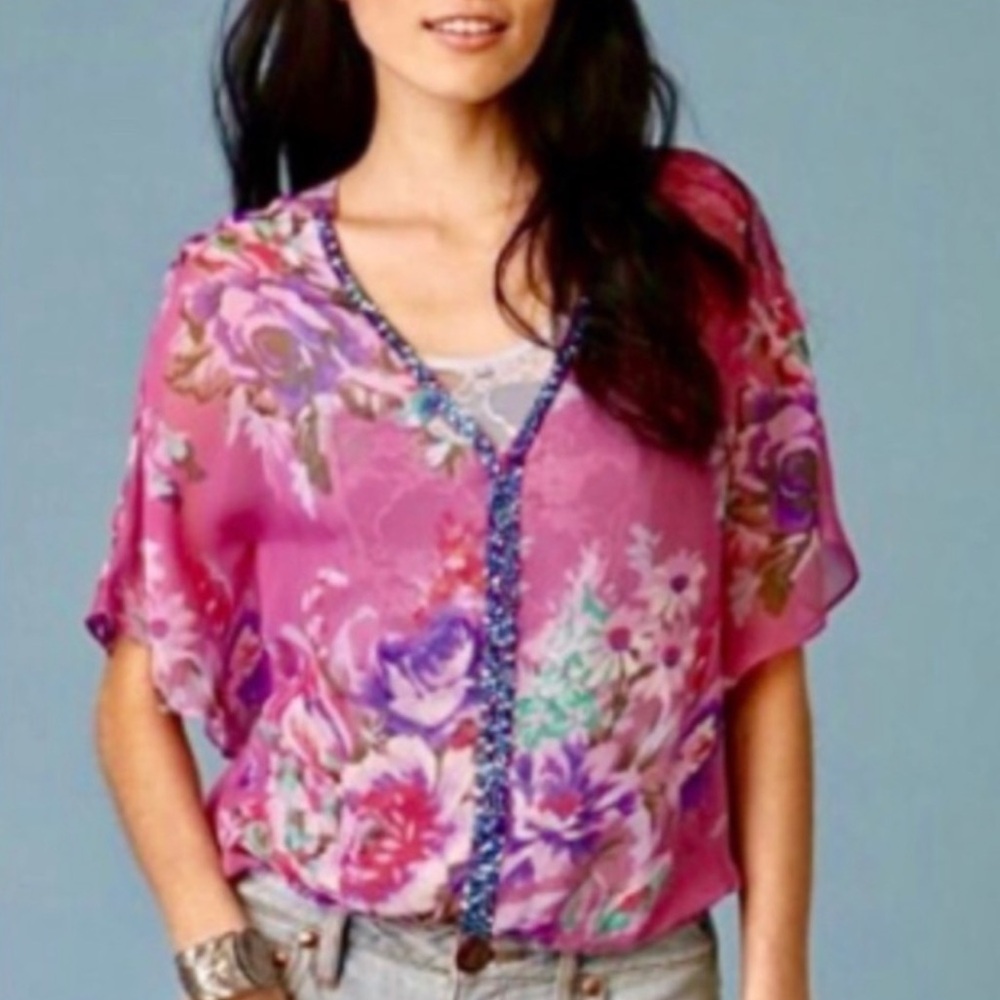 Vintage sheer sequined floral Free People blouse